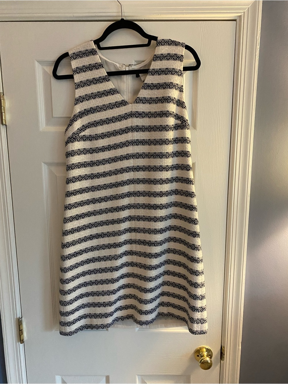 J. Crew size 10 blue and white striped v neck sleeveless dress EUC dry cleaned